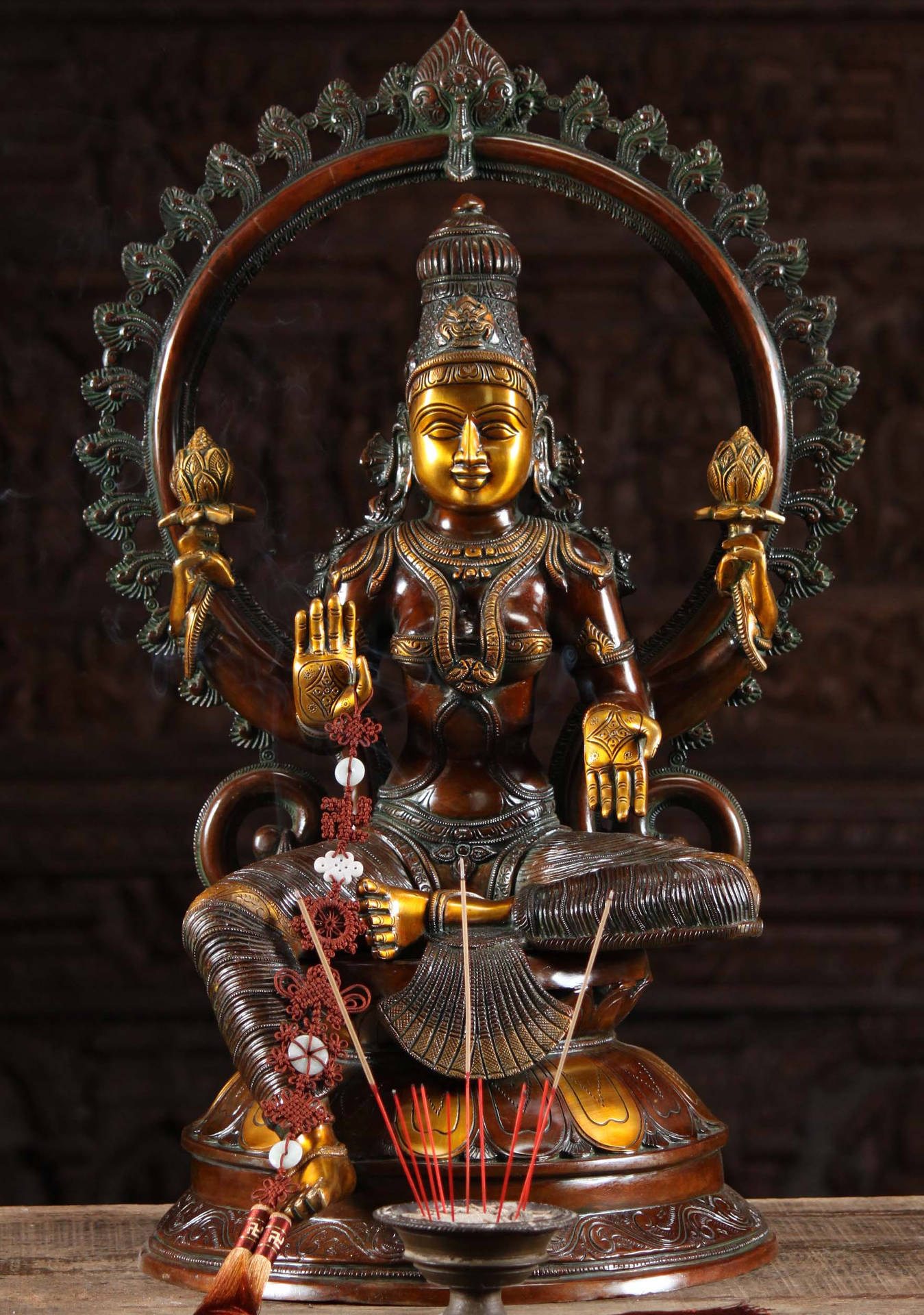 Lakshmi Devi Brass Figurine With Incense
