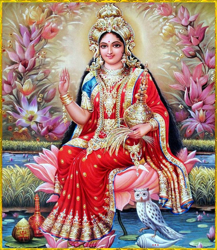Lakshmi Devi Med Blomster Wallpaper