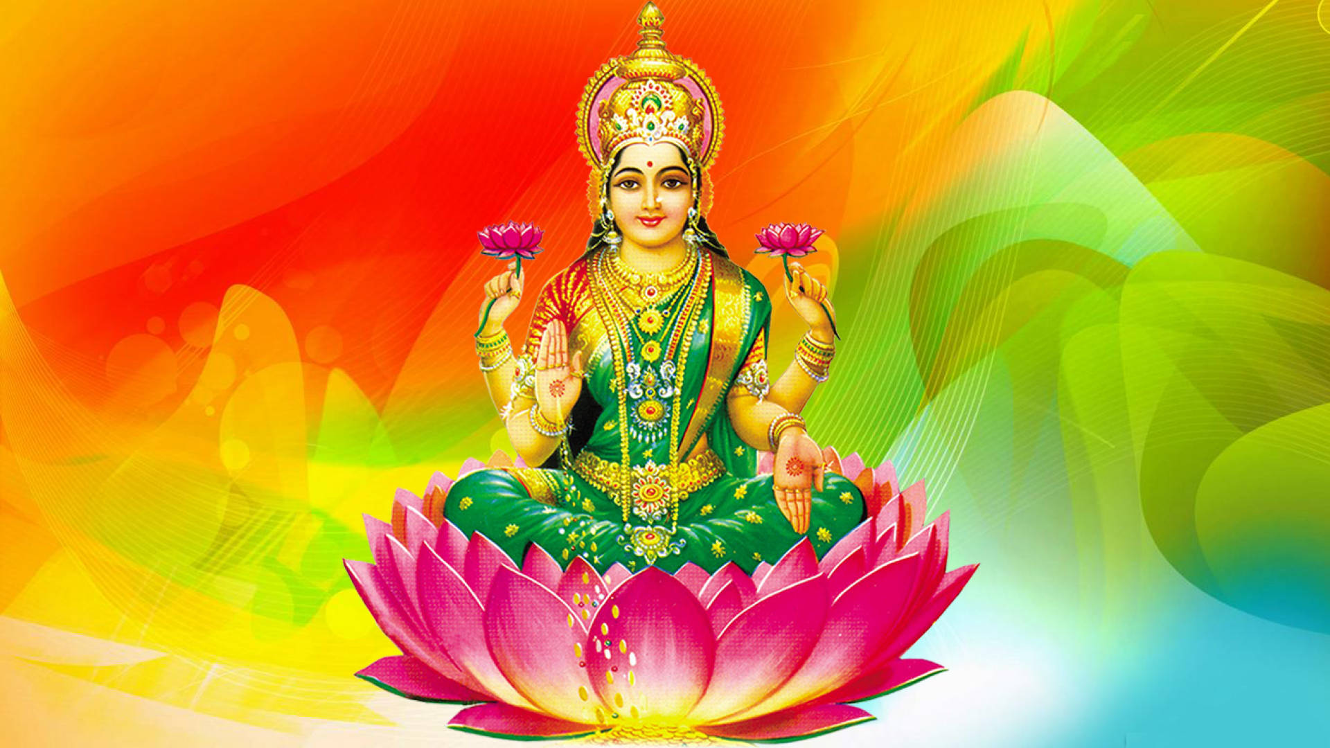 Lakshmi Devi Red And Green Background