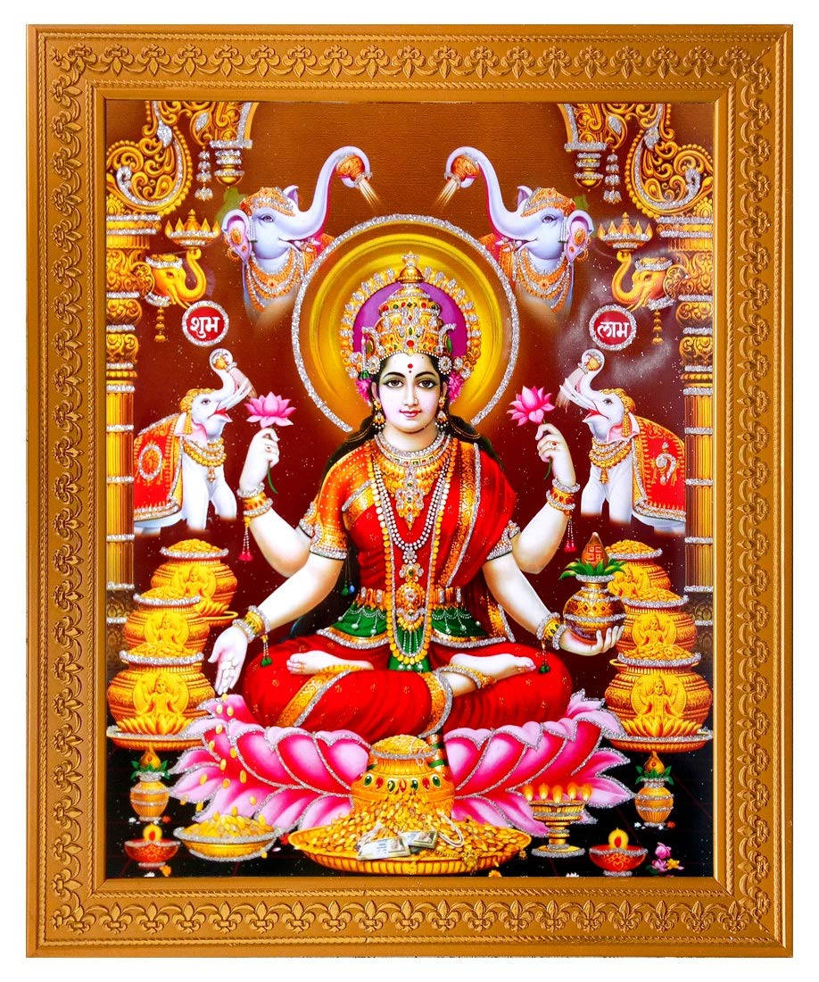 Lakshmi Devi med guldramme Wallpaper