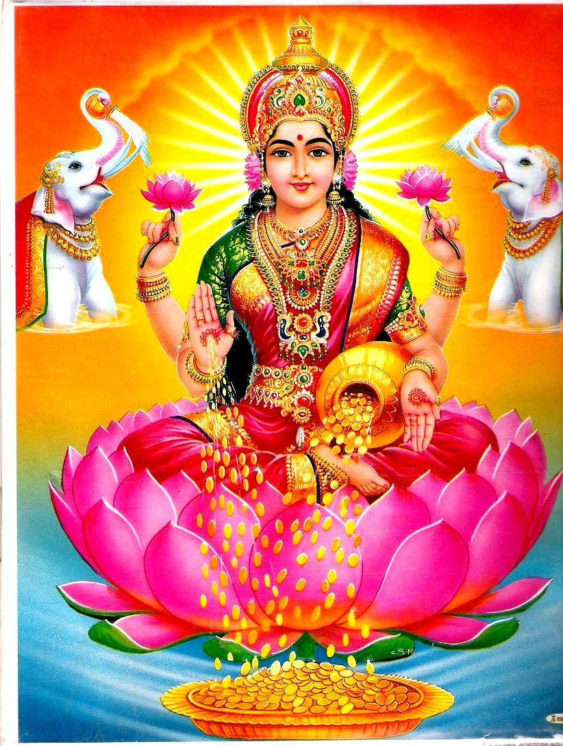 Lakshmi Formue og Renhed Gudinde Figur Wallpaper