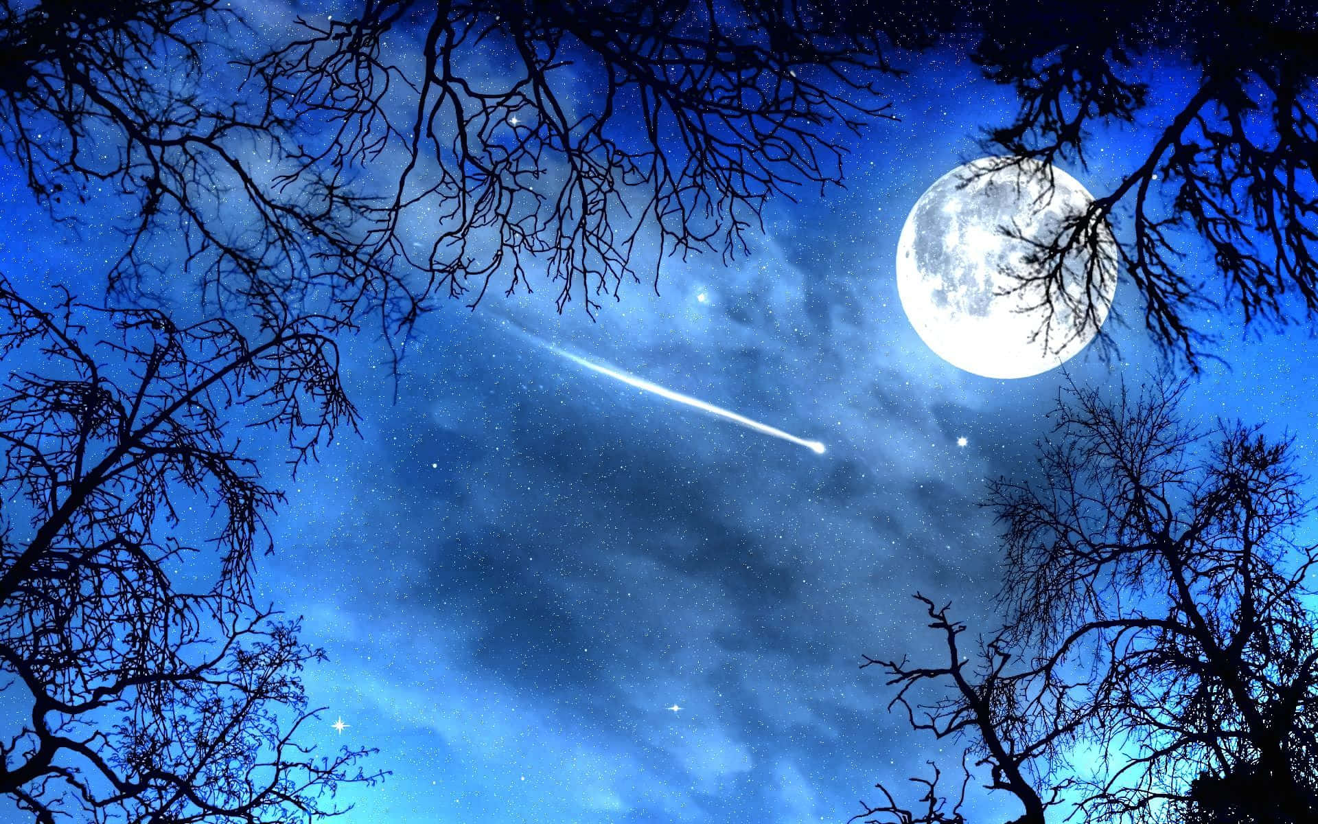 Laluna Iluminadora Y Las Estrellas Titilantes Sobre Las Nubes