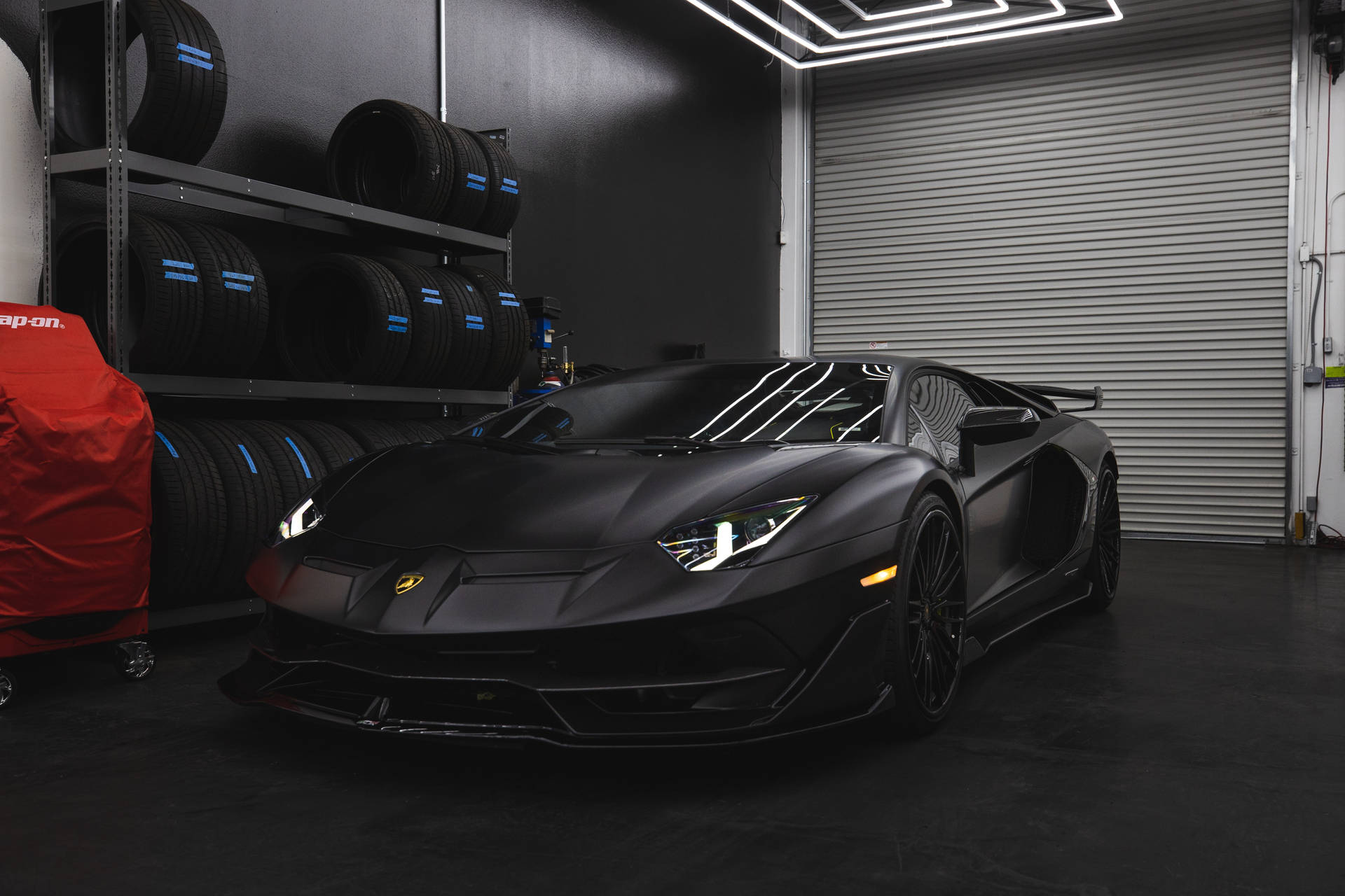 Lamborghini Aventador In Black Sports Cars Garage Wallpaper