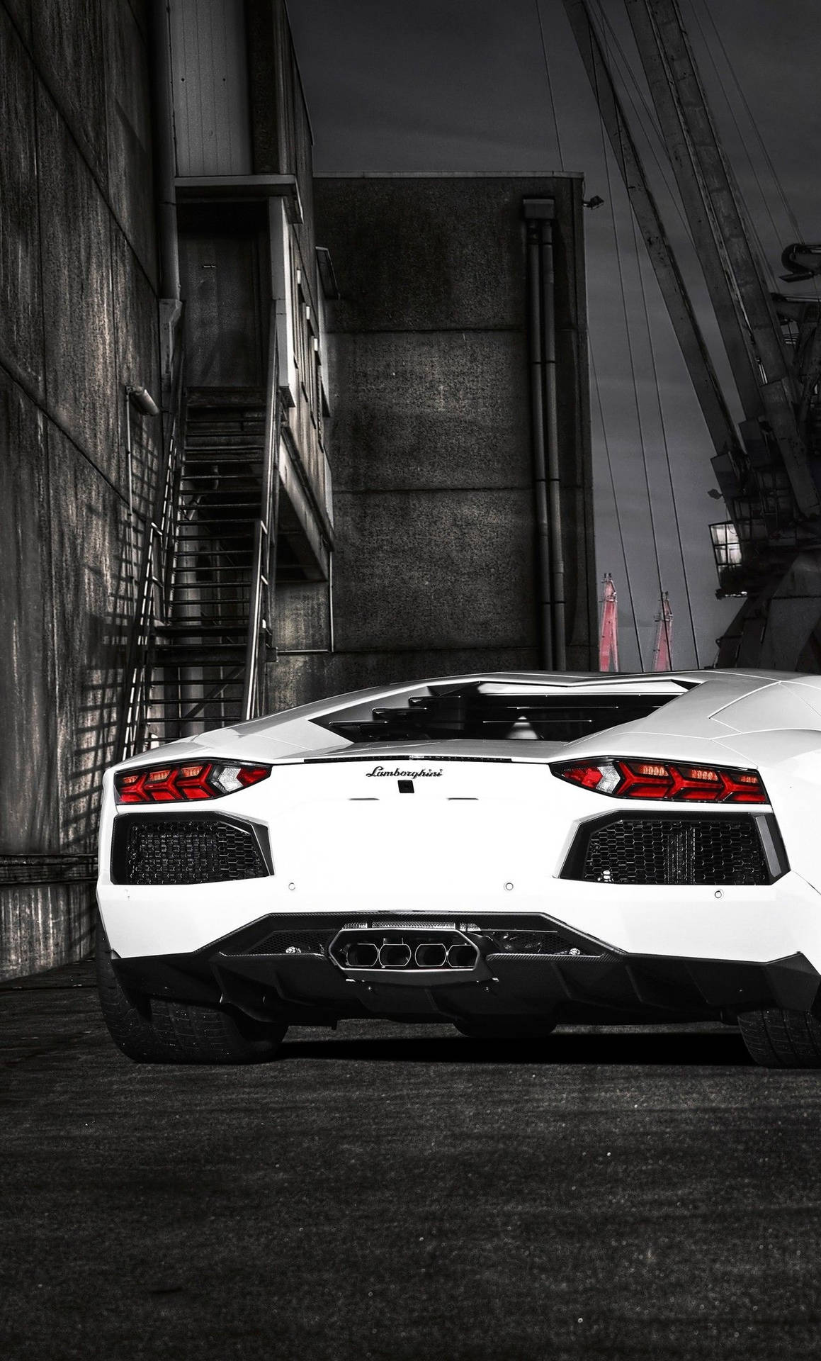 "White Lamborghini Near Stairs - iPhone Wallpaper" Wallpaper