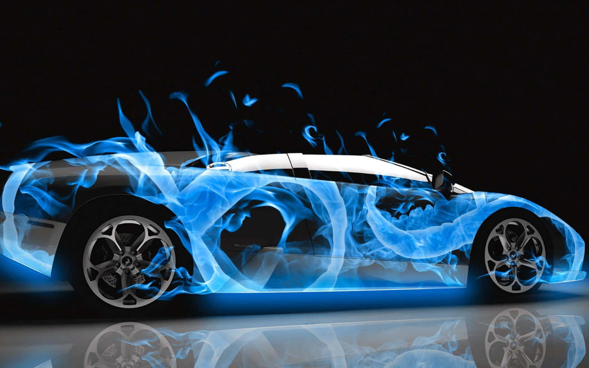 Download Lamborghini On Fire Blue Flames Wallpaper 