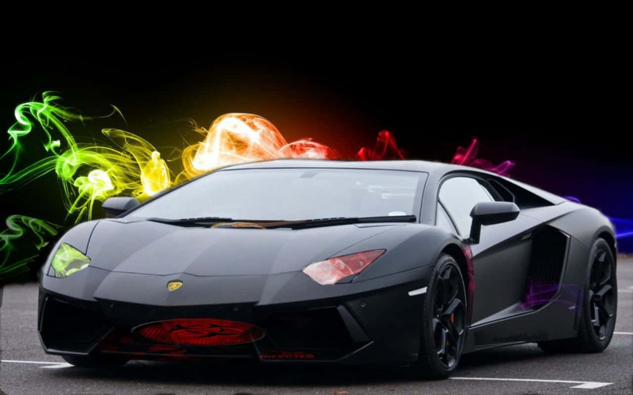 Lamborghini On Fire Rainbow Aesthetic Wallpaper