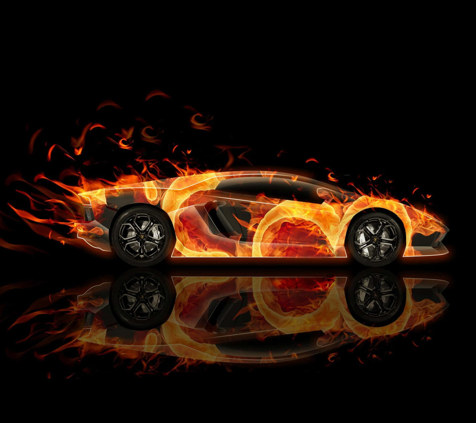 Lamborghini On Fire Orange Flame Wallpaper