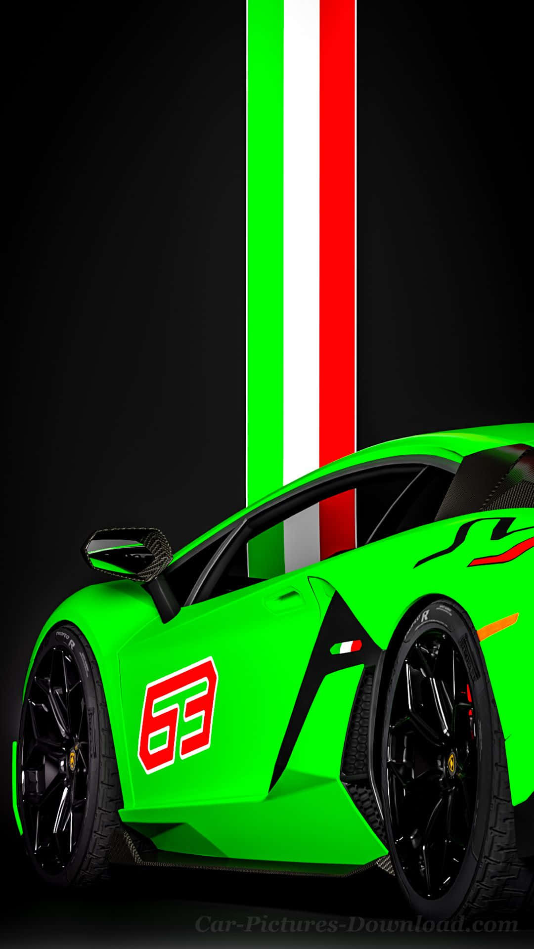 A Green Lamborghini Sports Car With The Italian Flag Wallpaper