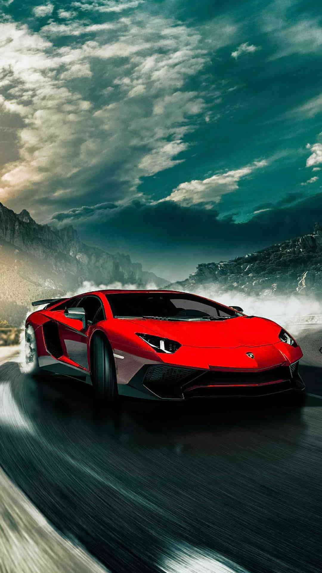 Bilmed Bergsbakgrund Lamborghini-telefon. Wallpaper