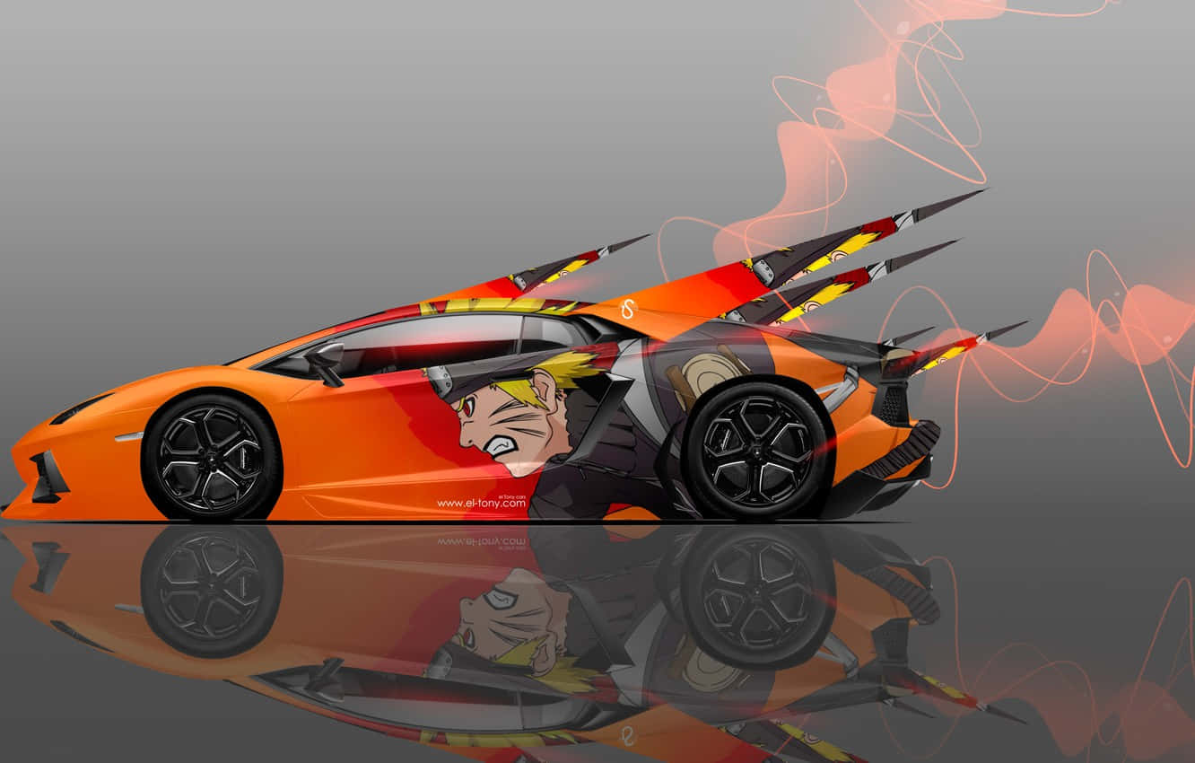 Lamborghini With Orange Anime Art Wallpaper