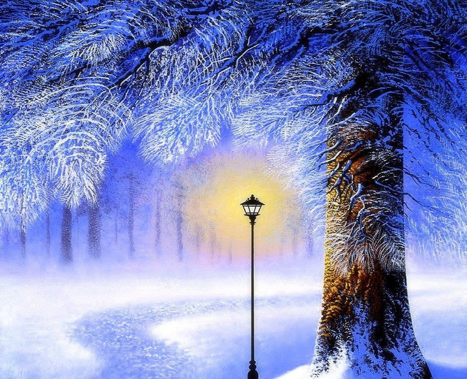 Lamp Post Winter Landscape Wallpaper