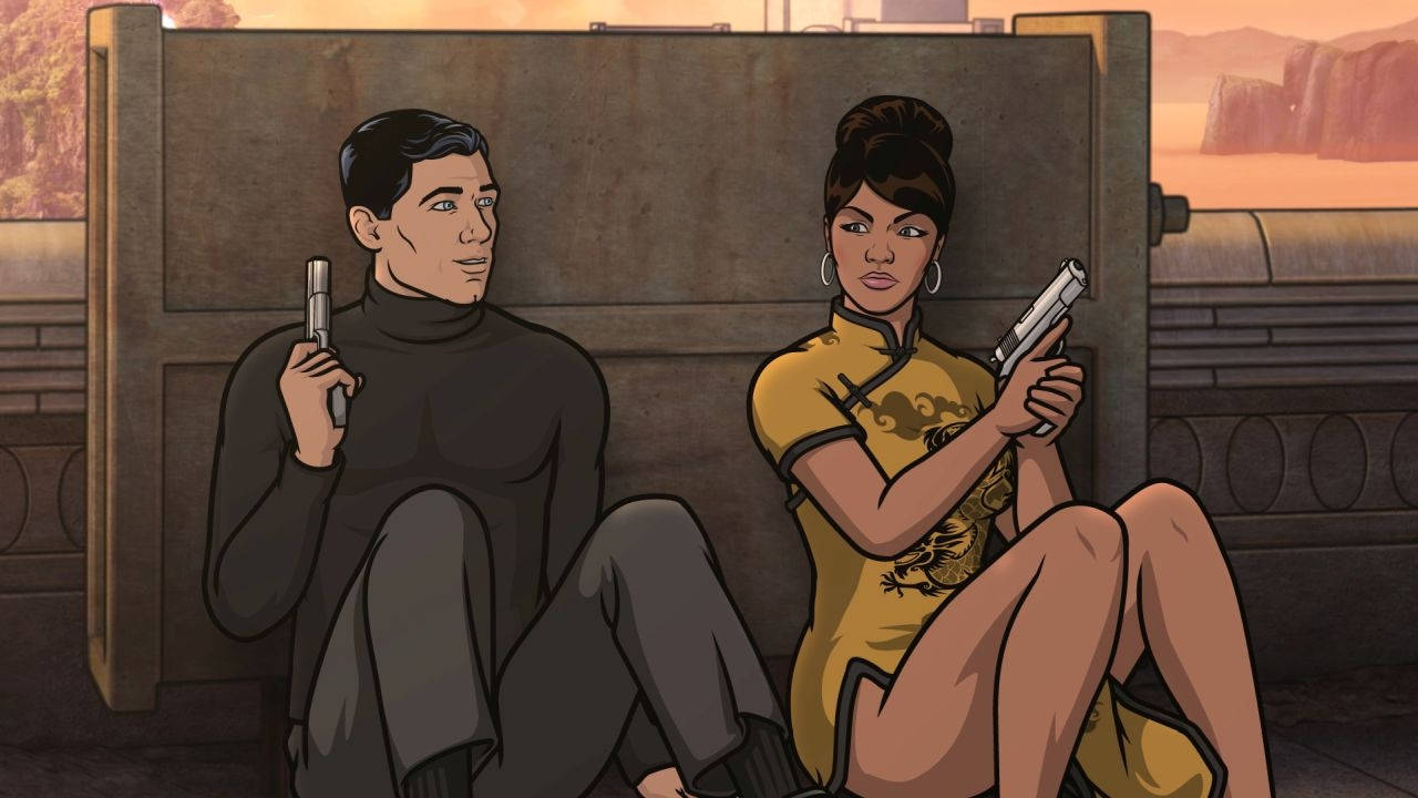 Lana And Archer Holding Guns Wallpaper