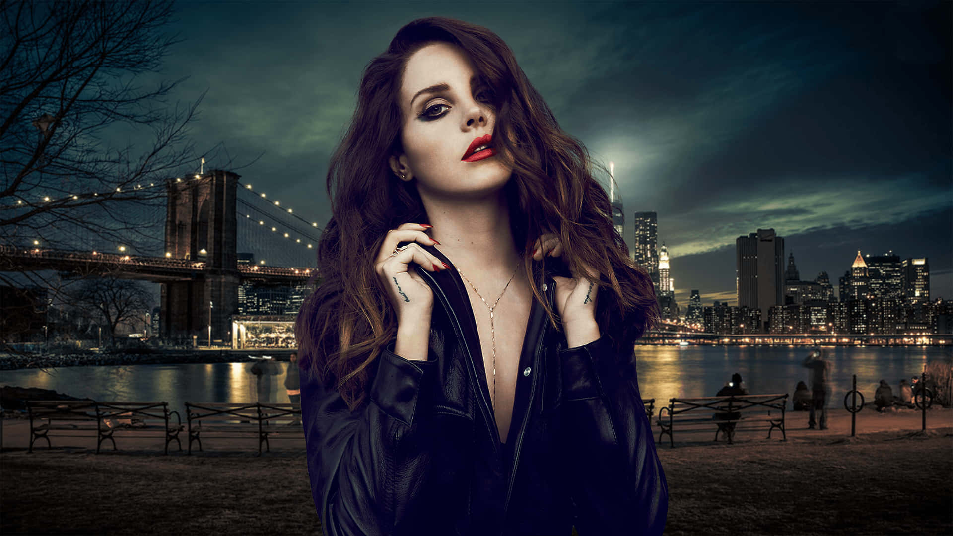 Lana Del Rey Brooklyn Bridge Nighttime Wallpaper