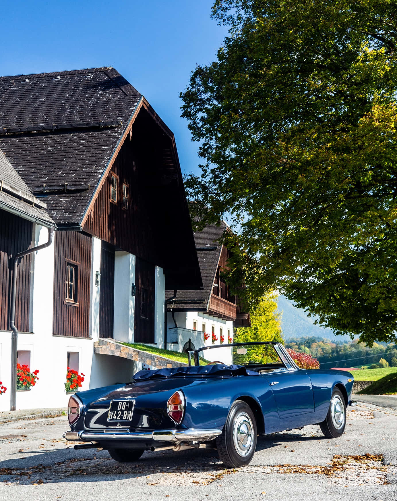 Lancia Flaminia Convertible Platteland Achtergrond