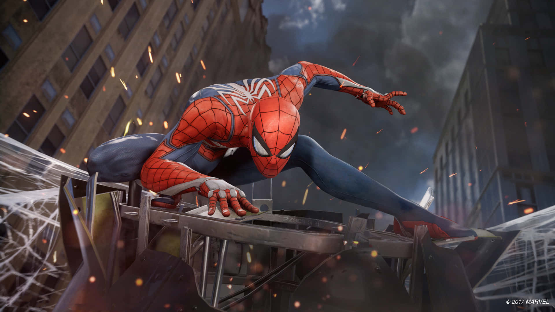 Spiderman Aterrizando De Perfil. Fondo de pantalla