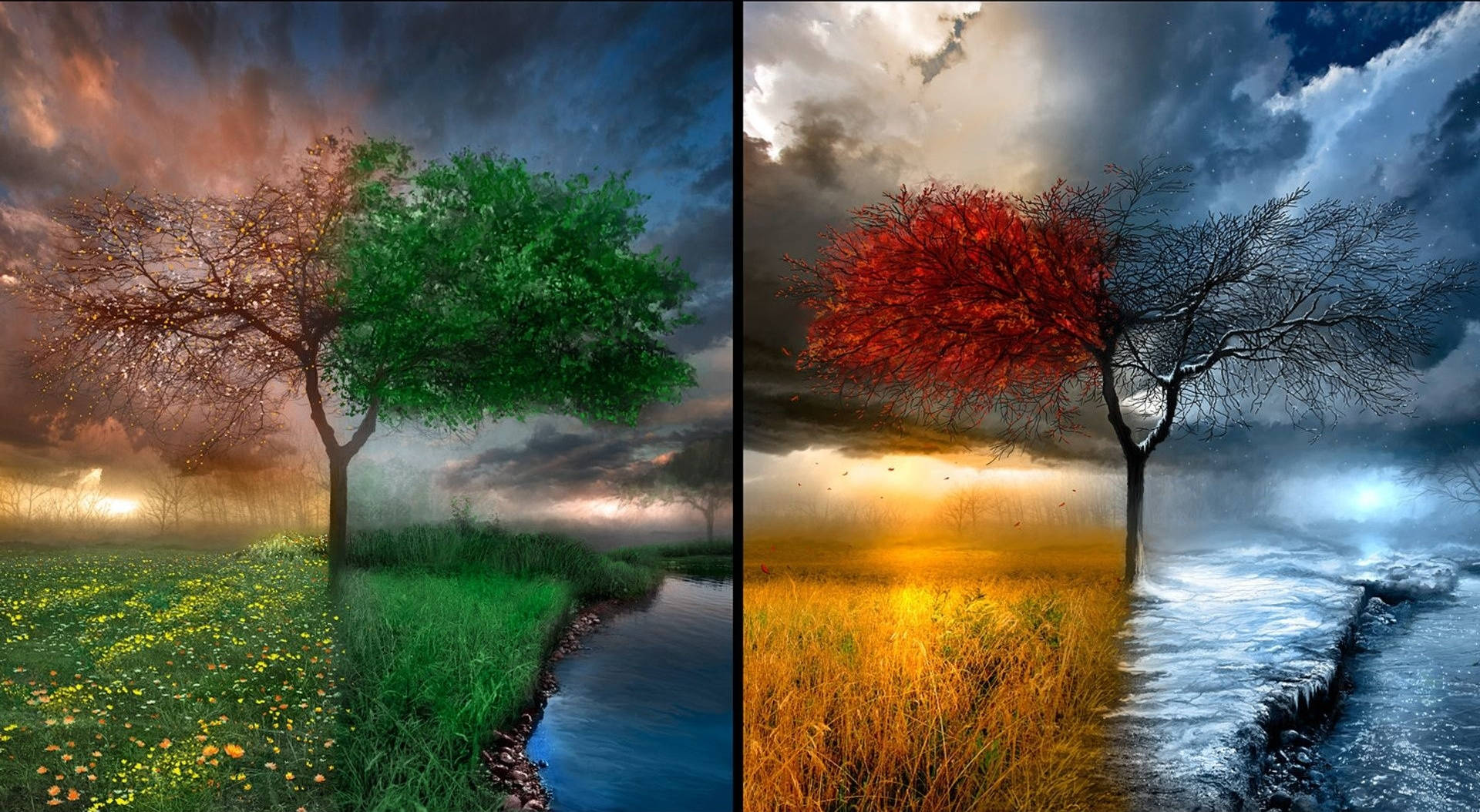 Landscape During Seasons Wallpaper