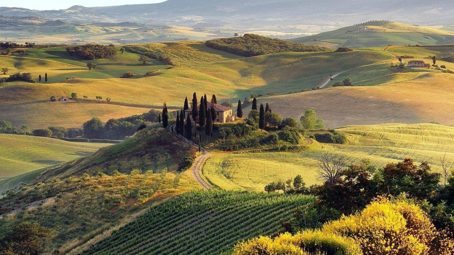 Landscape Of Tuscany Italy Painting Wallpaper