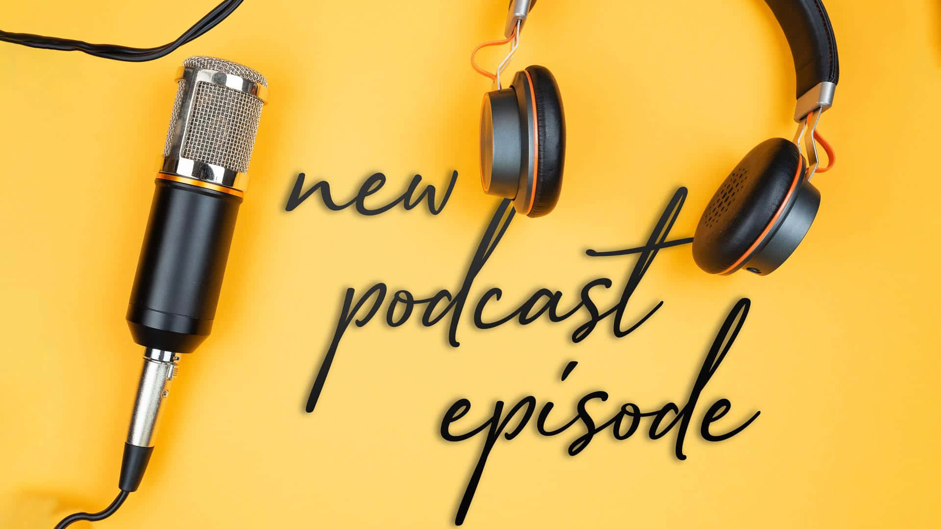 Landscape Podcast Microphone And Headphone Yellow Background