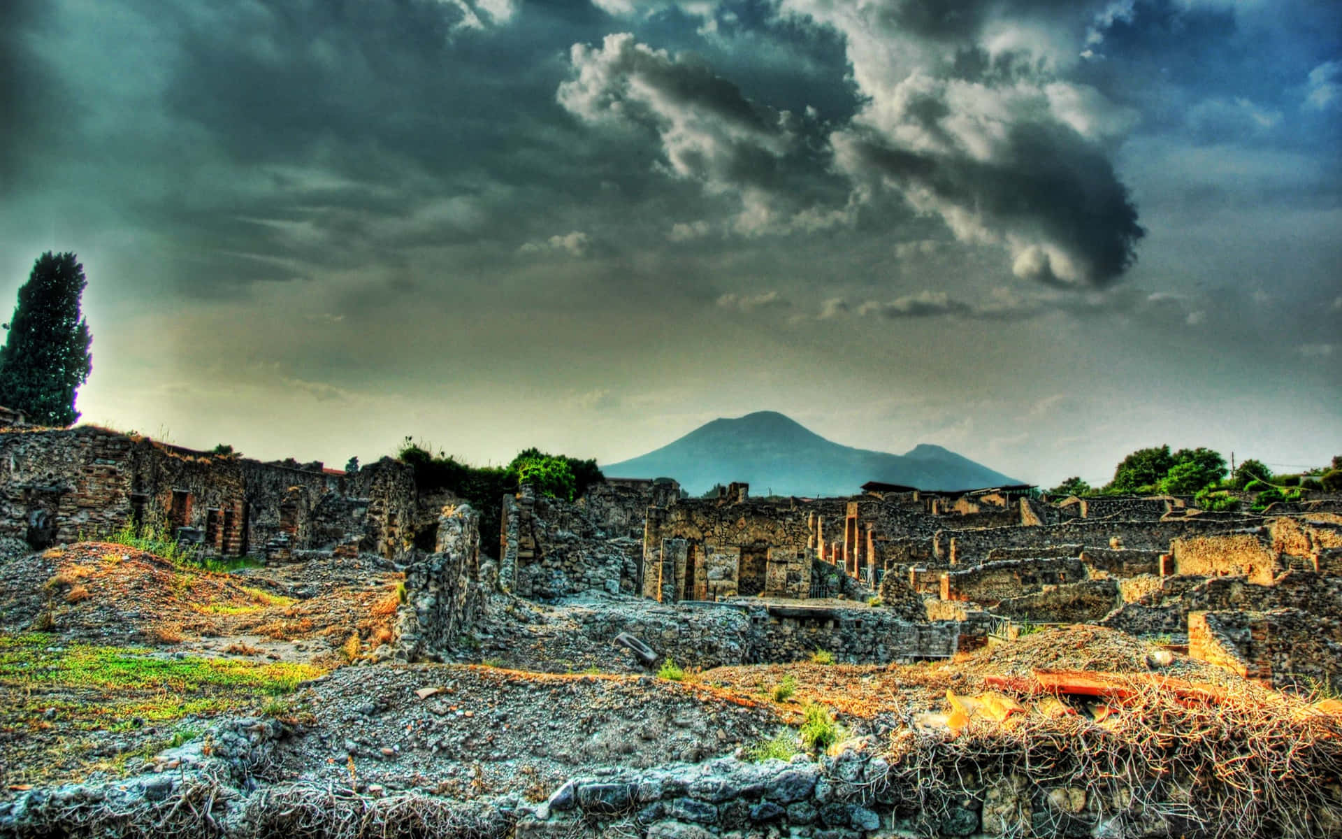 Landskapsruinerskott Av Mount Vesuvio. Wallpaper