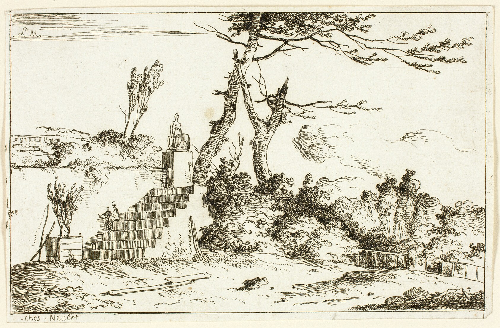 Landscape with Classical Statue Wallpaper