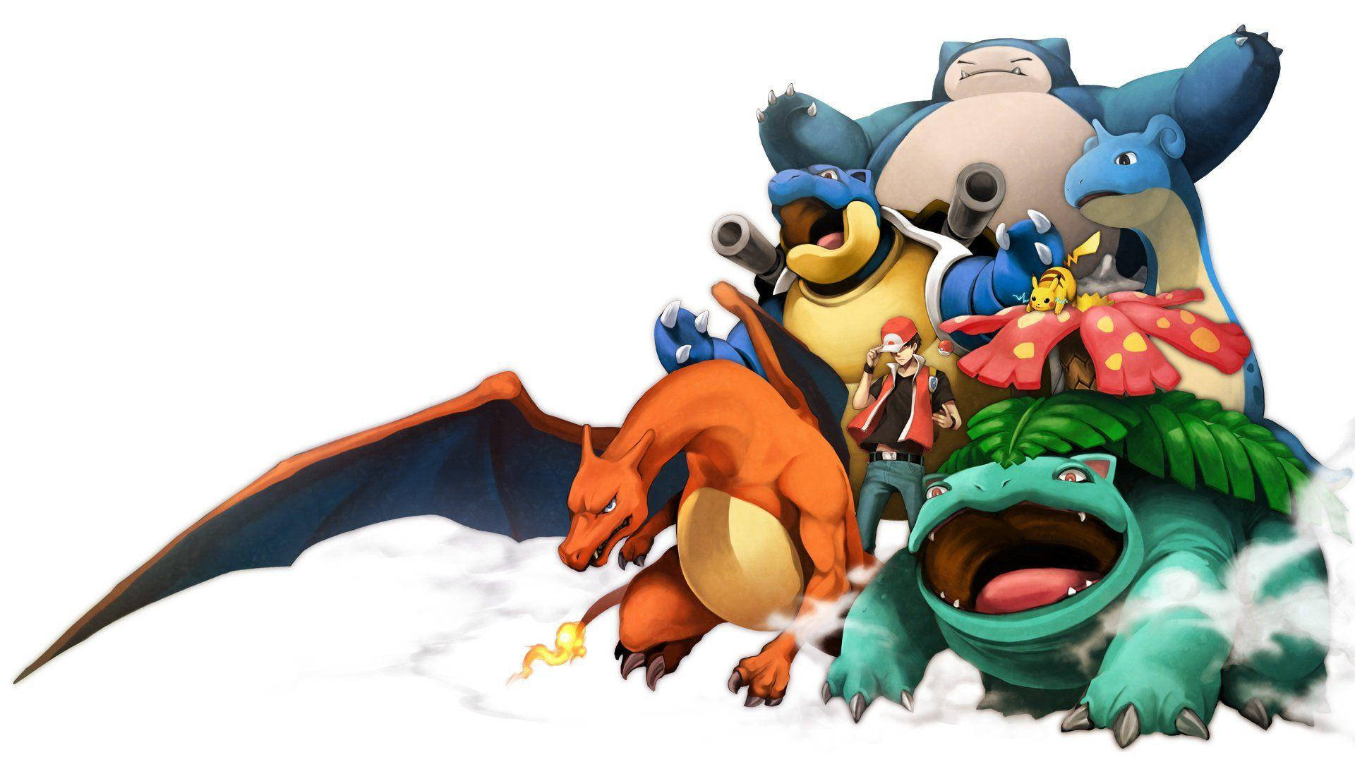 Denne tapet viser Lapras, Charizard og andre Pokémon. Wallpaper