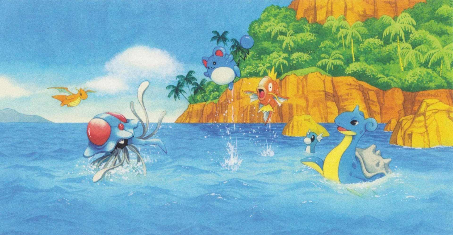 Lapras Swimming With Other Pokémon Wallpaper