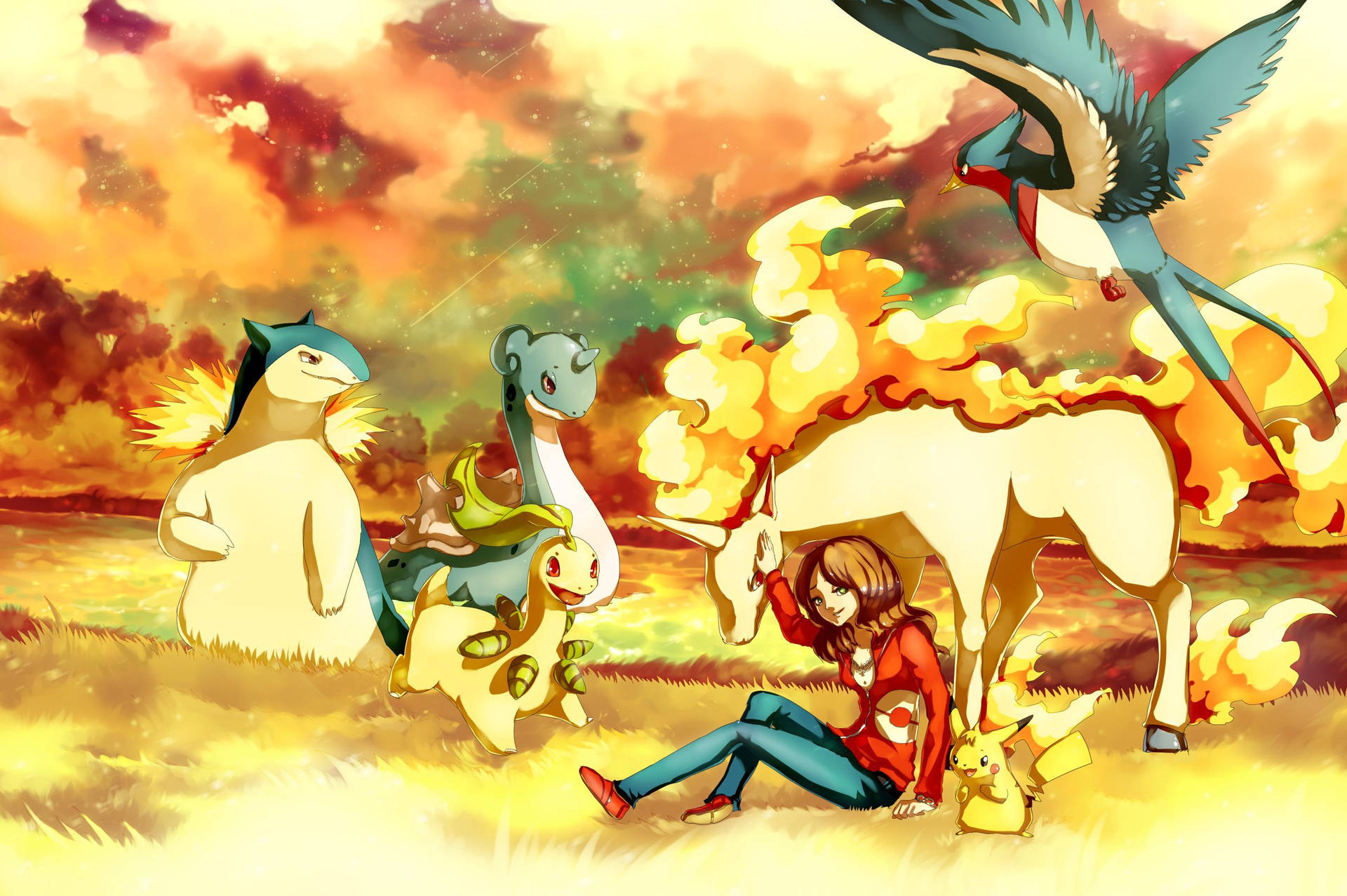 Majestic Lapras with Typhlosion and Other Pokémon in High Definition Wallpaper