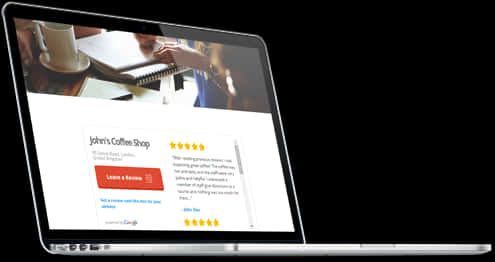 Laptop Displaying Coffee Shop Review PNG