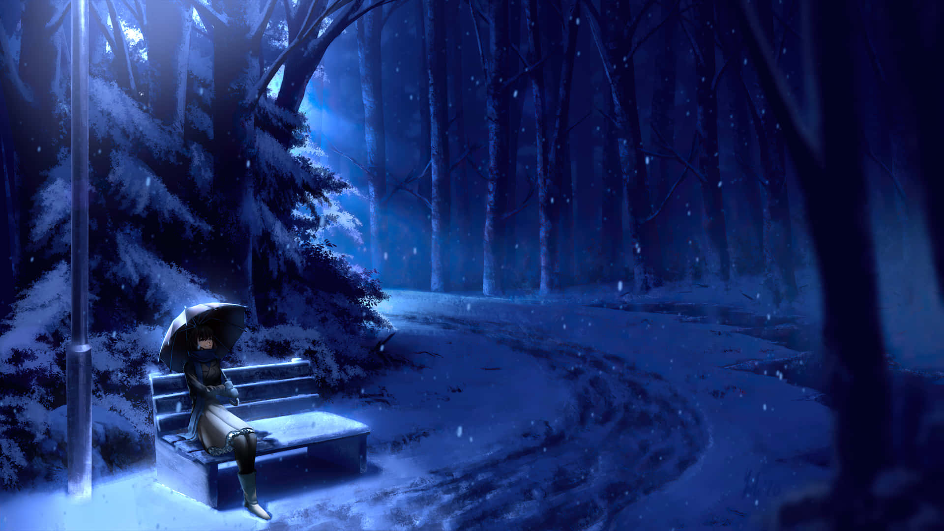 A Woman Sitting On A Bench In The Snow Wallpaper