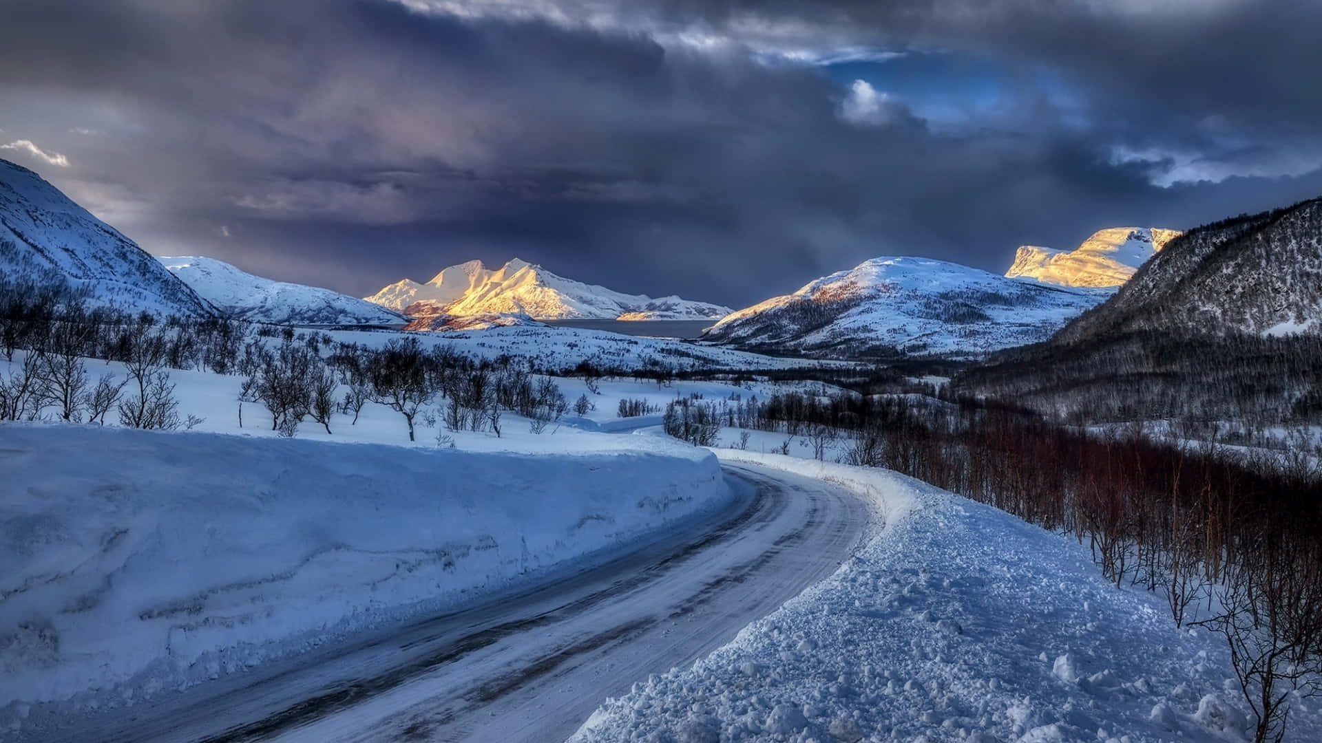 Winter Mountains With Road Laptop Wallpaper