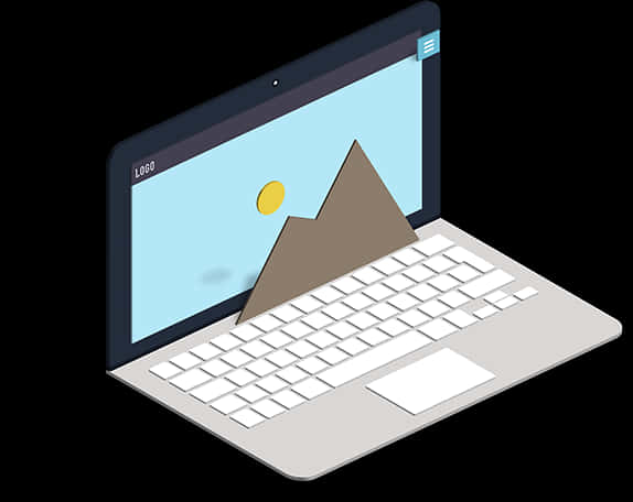 Laptopwith Mountain Logo Design PNG