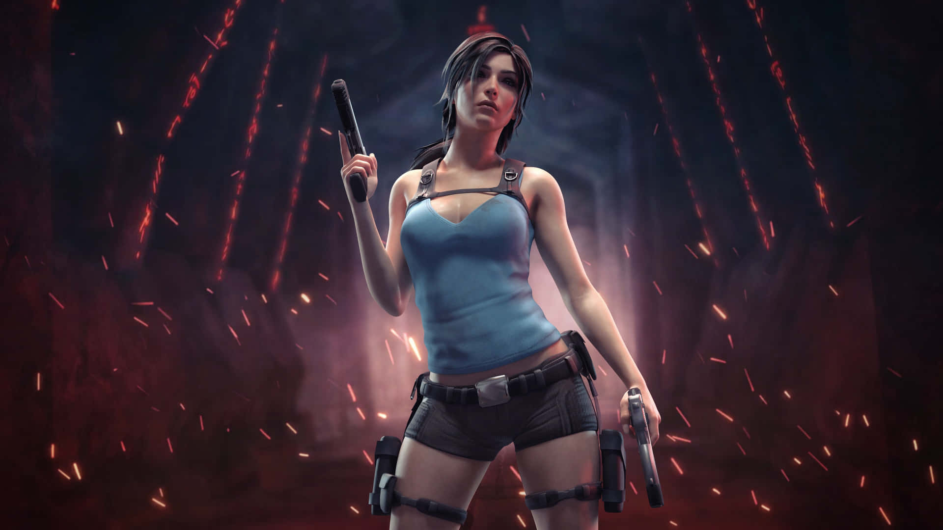 Lara Croft Action Pose Wallpaper