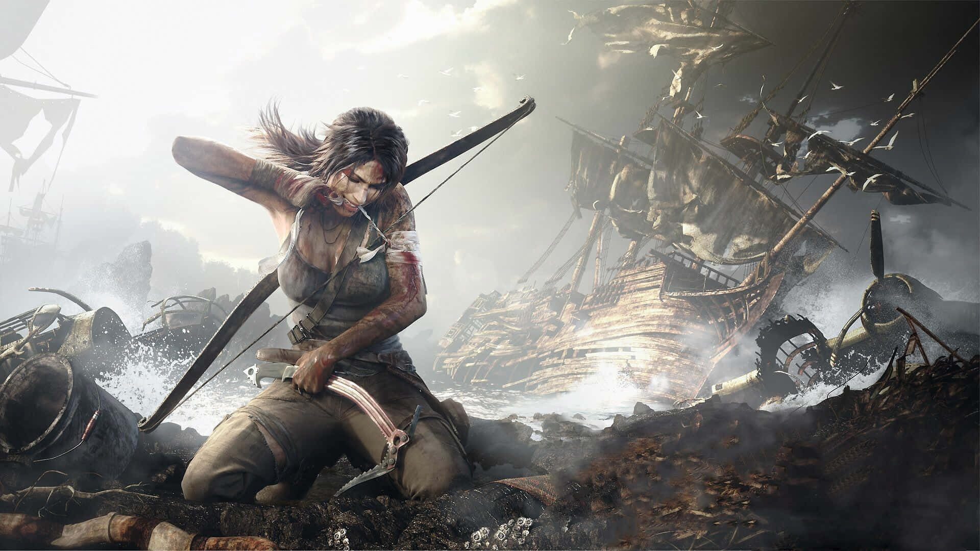Lara Croft Action Scene Wallpaper
