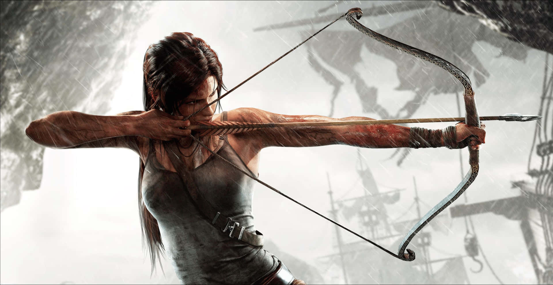 Lara Croft Aiming Bow Wallpaper
