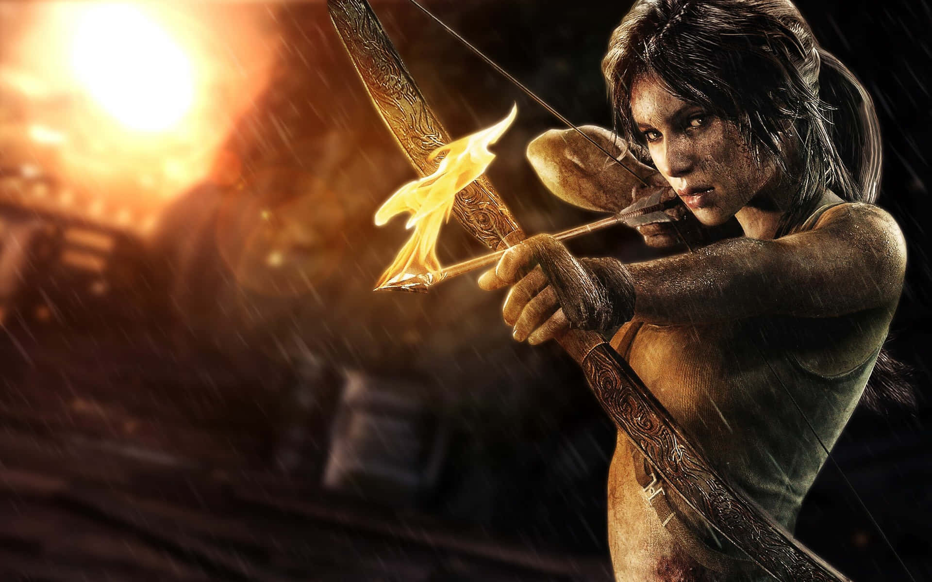Lara Croft Armedwith Bowand Arrow Wallpaper