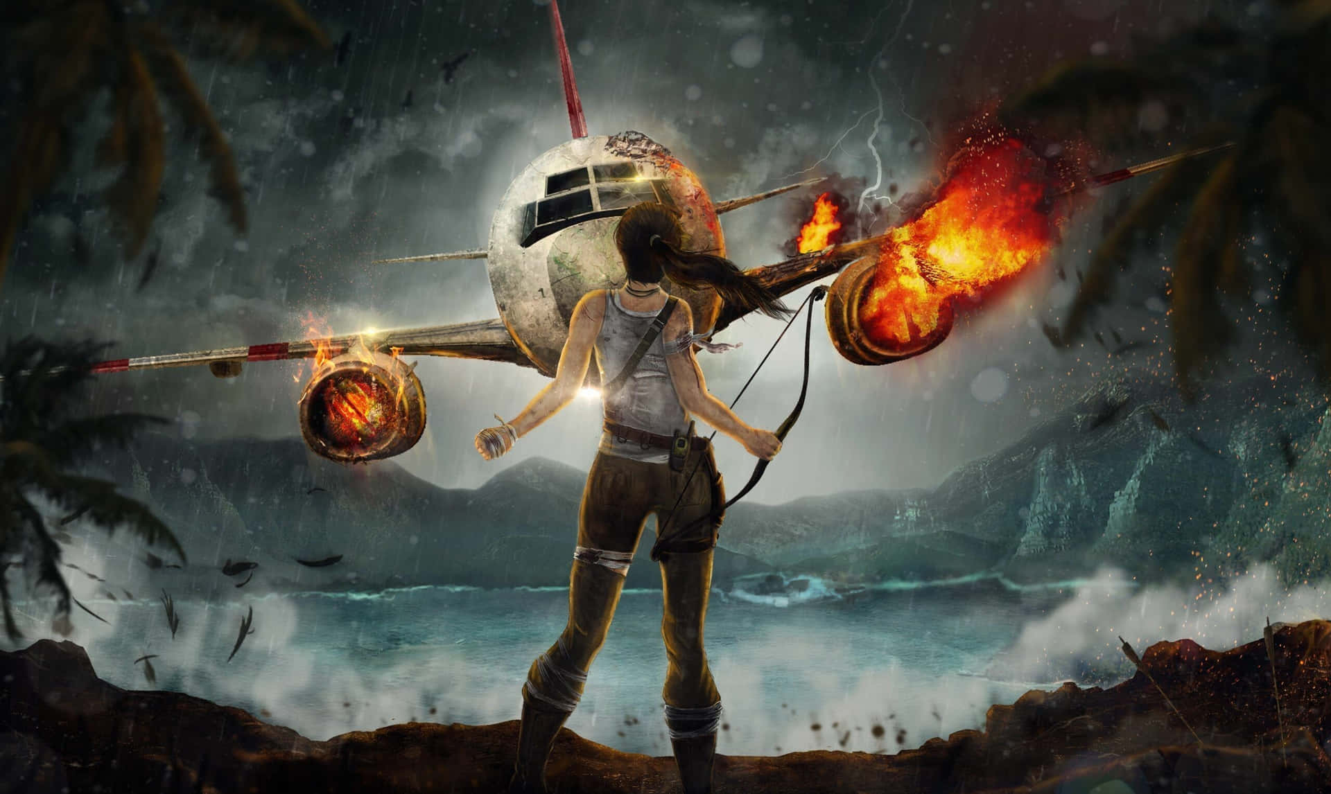 Lara Croft Defends Against Starfighter Attack Wallpaper