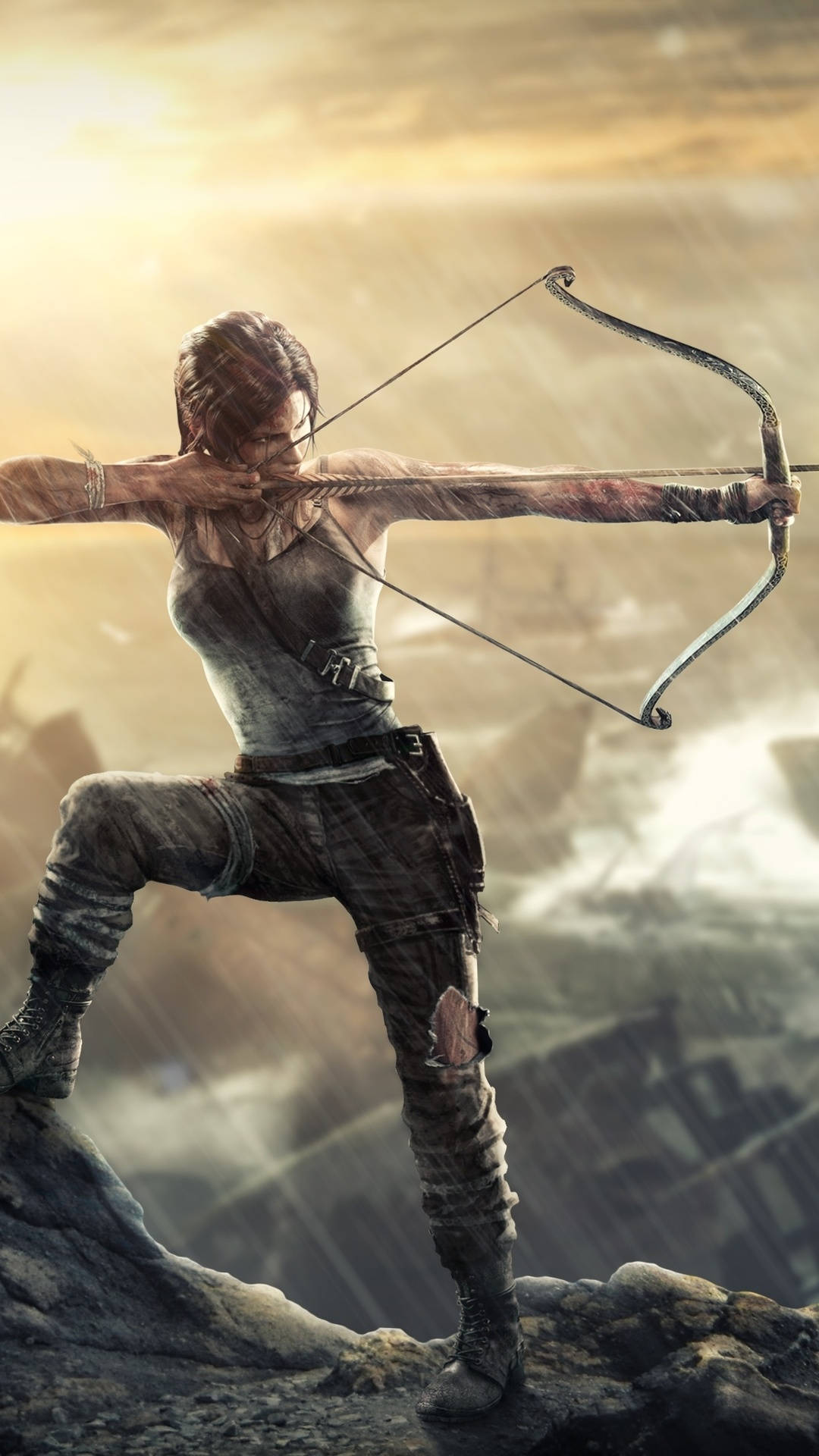 "Lara Croft powers up with her brand new iPhone. Ready for action!" Wallpaper