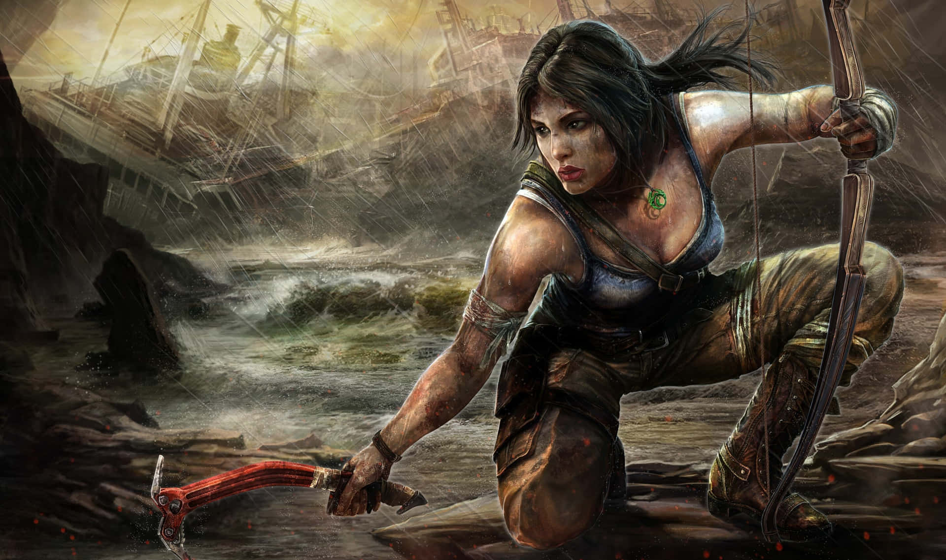 Lara Croft Shipwreck Survival Artwork Wallpaper