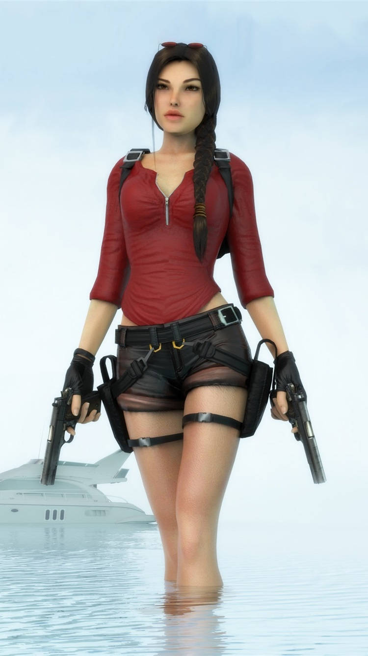Papelde Parede Do Computador Ou Celular Com Tema De Lara Croft, A Aventureira De Tomb Raider. Papel de Parede