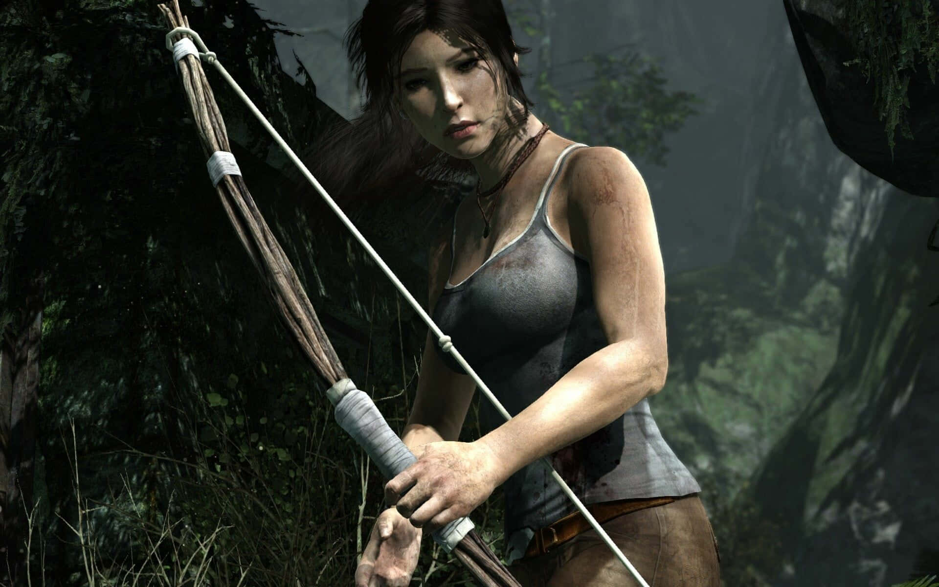 Lara Croft With Bow In Jungle Wallpaper