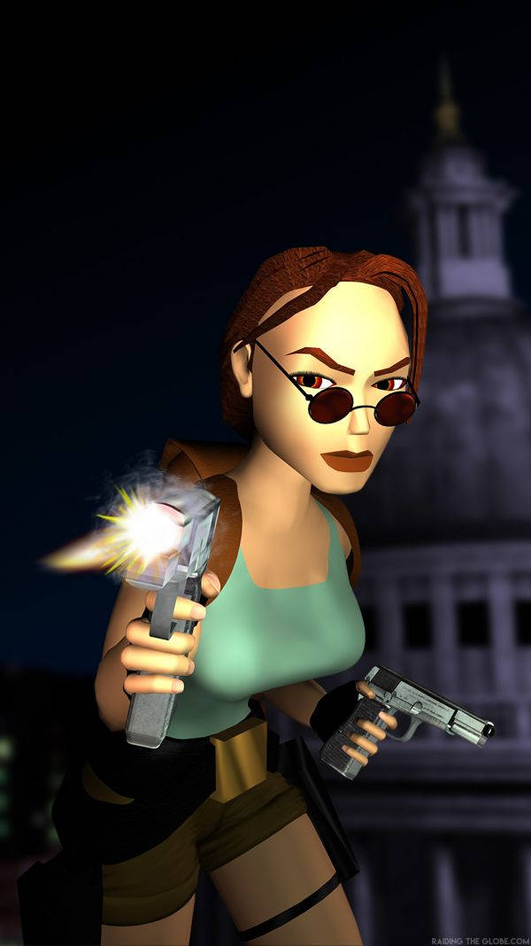 Lara Croft med gun Tomb Raider Iphone Tapet Wallpaper
