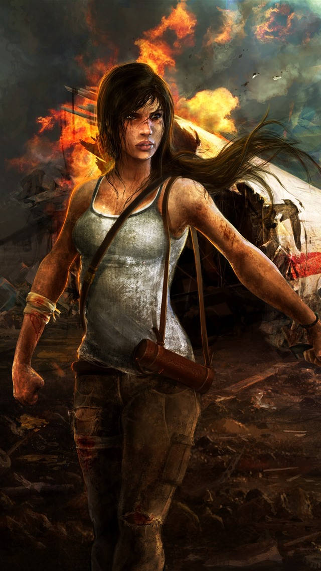 Lara Fire House Tomb Raider Iphone Baggrund Wallpaper