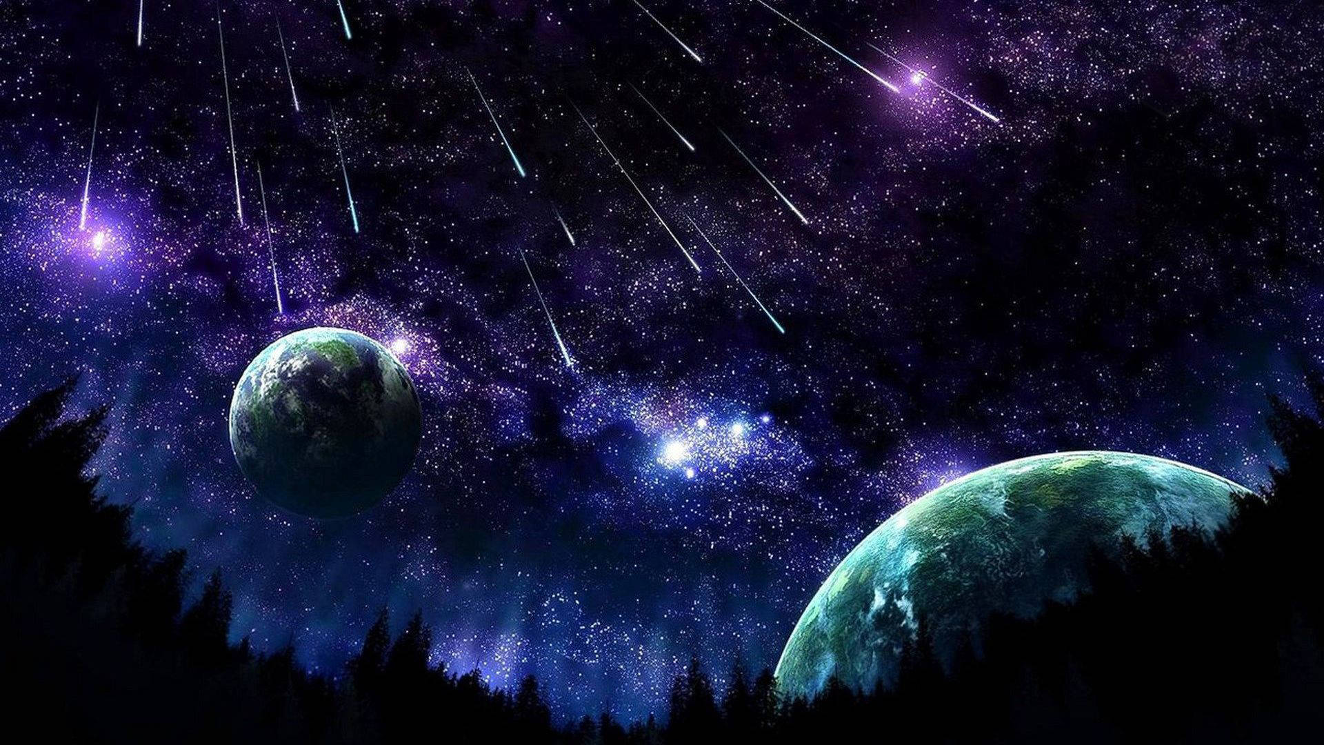 Large Moon And Falling Stars Wallpaper