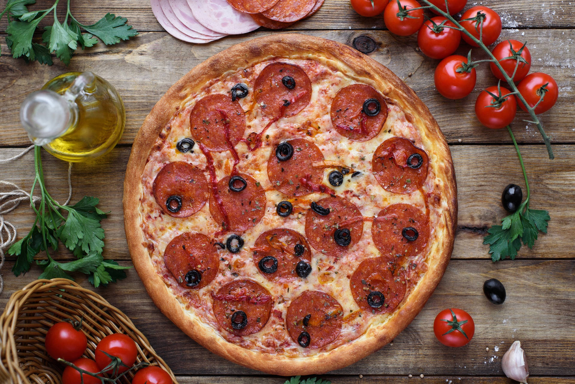 Delicious Large Pepperoni Pizza Wallpaper
