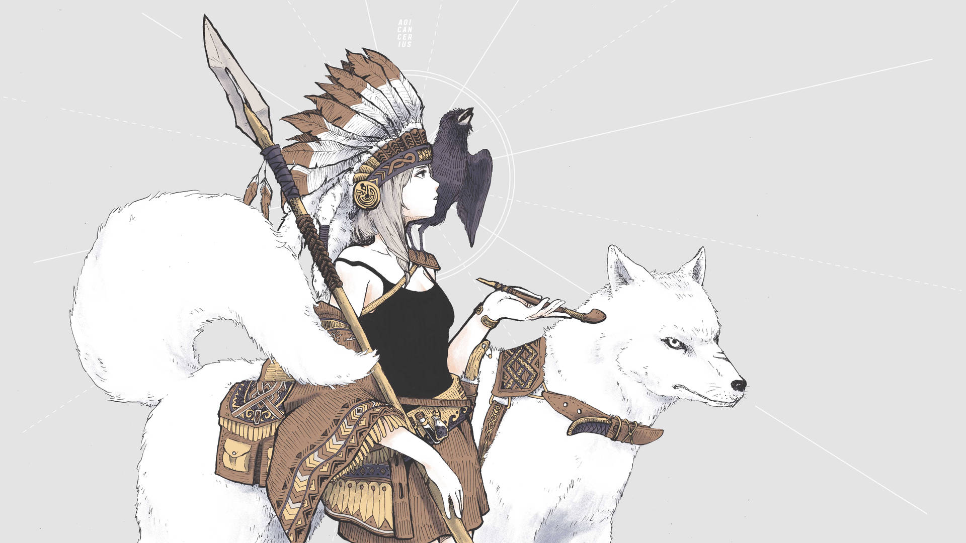 Large White Anime Dog Background