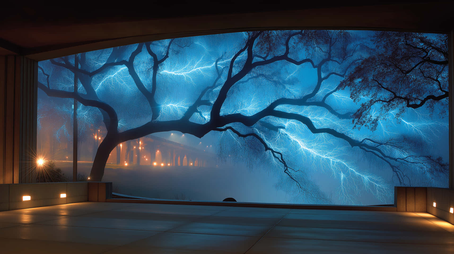 Large Window With Dynamic Lichtenberg Tree Etching Wallpaper