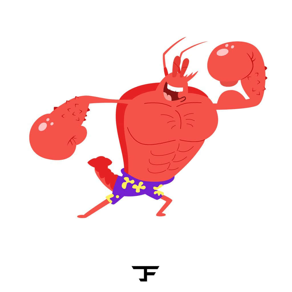 Larry the Lobster flexing his muscles on a beach Wallpaper