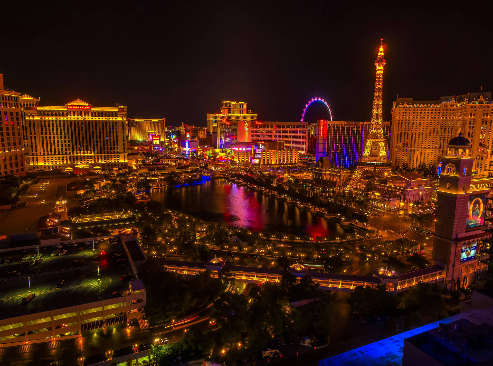 Las Vegas 4k Nighttime Overhead Angle Shot Wallpaper