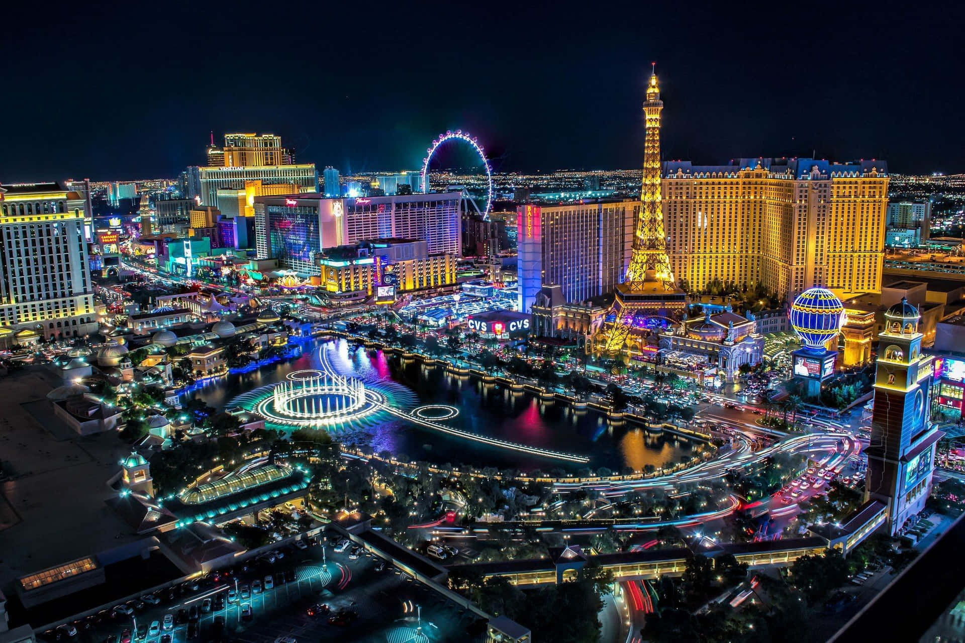 A birds-eye view of the spectacular skyline of Las Vegas at dusk Wallpaper