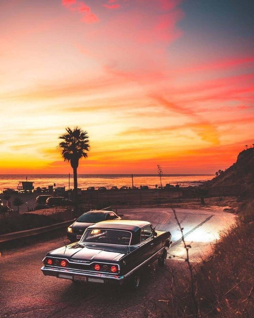 Las Vegas Iphone Classic Car Sunset Wallpaper